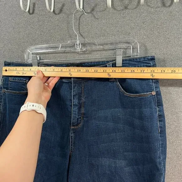 Susan Graver Stretch Denim Girlfriend Jean with Cuff Deep Indigo, Plus Petite 18 - Picture 6 of 10